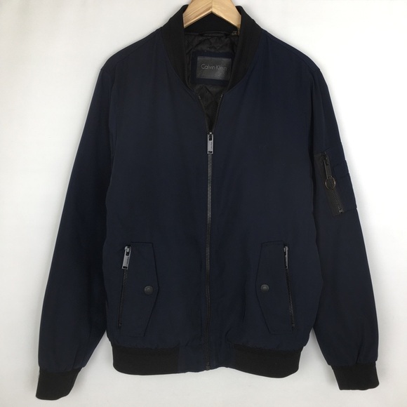 Calvin Klein Men’s Bomber Jacket Navy Blue Size Small Quilted Lining Full Zip - Picture 2 of 15